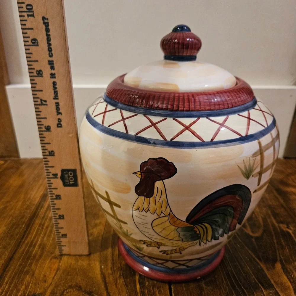 Vintage Heartfelt Kitchen Creations Rooster‎ Canister w Lid Farmhouse Country